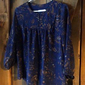Signature Reitmans Royal Blue and Gold Paisley Blouse
